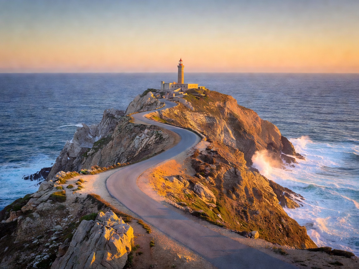 Winding scenic road overlooking Cabo da Roca lighthouse and ocean cliffs